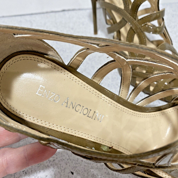Enzo Angiolini Corbett Sandal Nude Patent Leather Strappy Stiletto Back Zip 7.5M - Picture 7 of 11